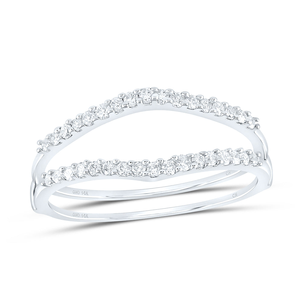 14kt White Gold Womens Round Diamond Ring Guard Wrap Enhancer Wedding Band 1/4 Cttw