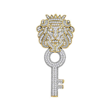 10kt Yellow Gold Mens Round Diamond King Lion Key Charm Pendant 7/8 Cttw