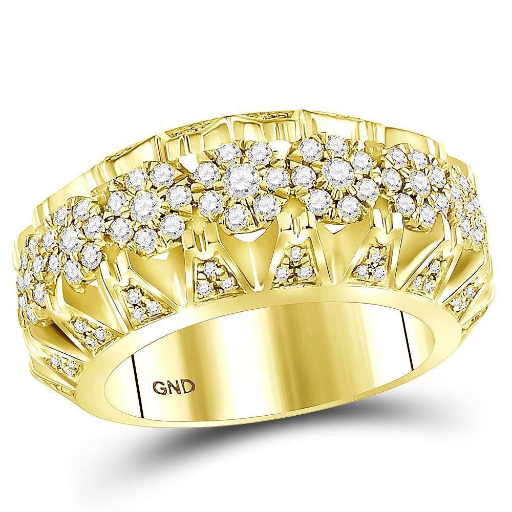 14kt Yellow Gold Mens Round Diamond Cluster Luxury Band Ring 1-1/2 Cttw