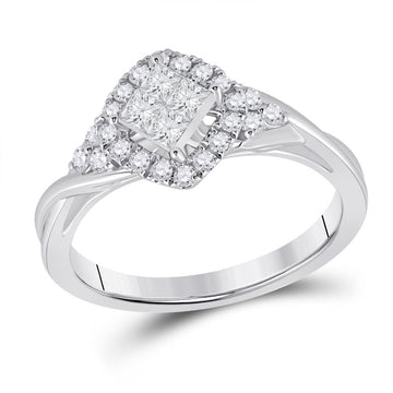 14kt White Gold Womens Princess Diamond Offset Square Fashion Ring 1/2 Cttw