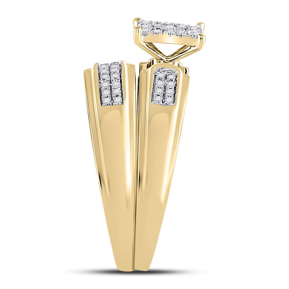 10kt Yellow Gold His Hers Round Diamond Cluster Matching Wedding Set 1/3 Cttw