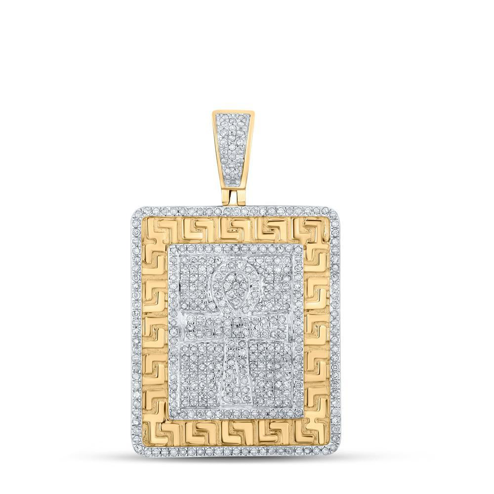 10kt Yellow Gold Mens Round Diamond Charm Pendant 1 Cttw