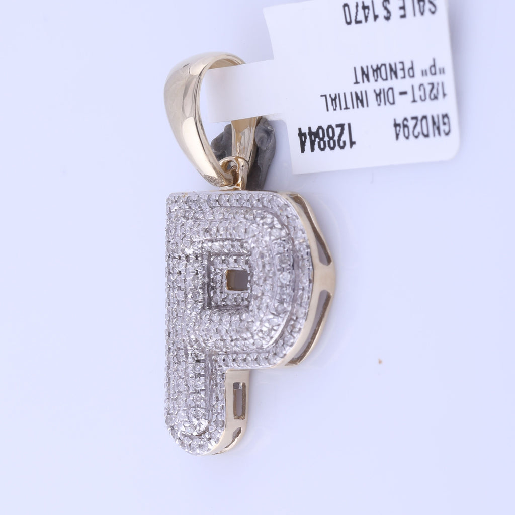10kt Yellow Gold Mens Round Diamond P Initial Letter Charm Pendant 1/2 Cttw