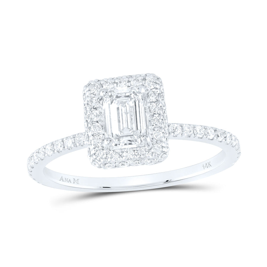 14kt White Gold Emerald Diamond Halo Bridal Wedding Engagement Ring 7/8 Cttw