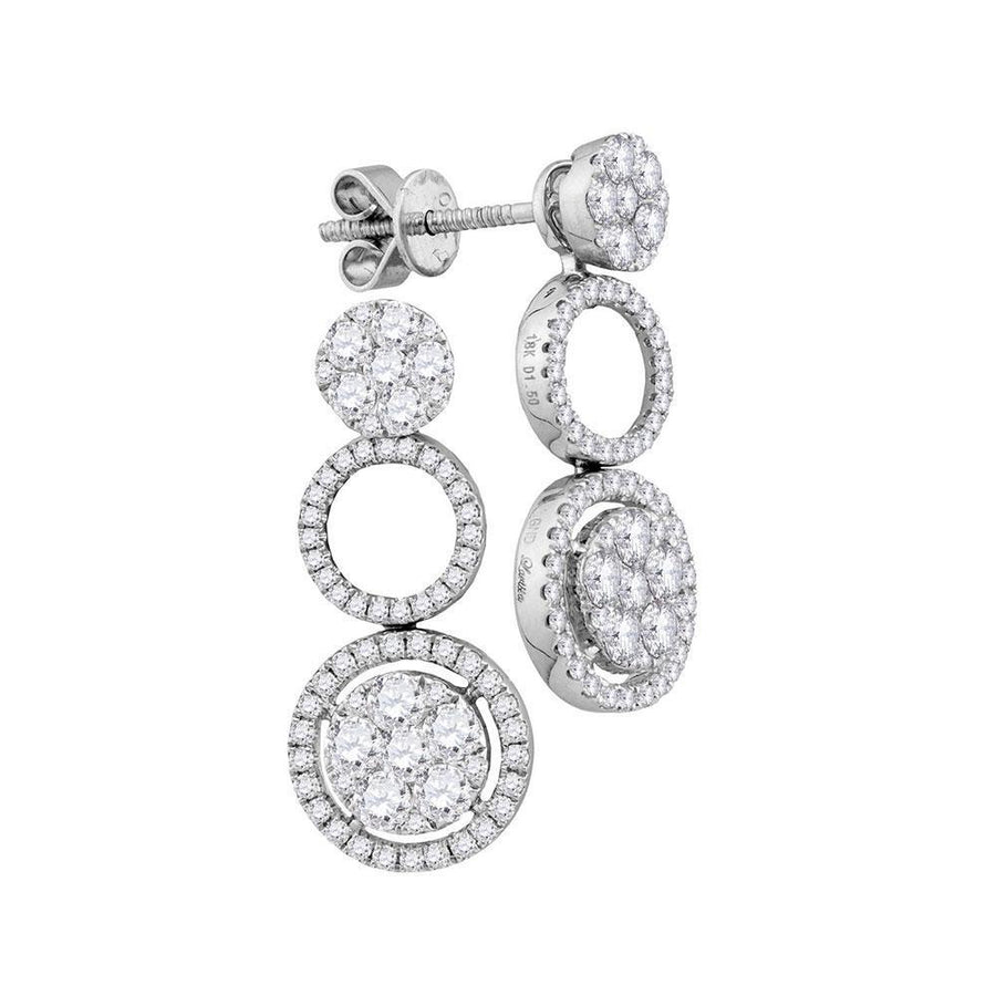 18kt White Gold Womens Round Diamond Circle Cluster Dangle Earrings 1-1/2 Cttw