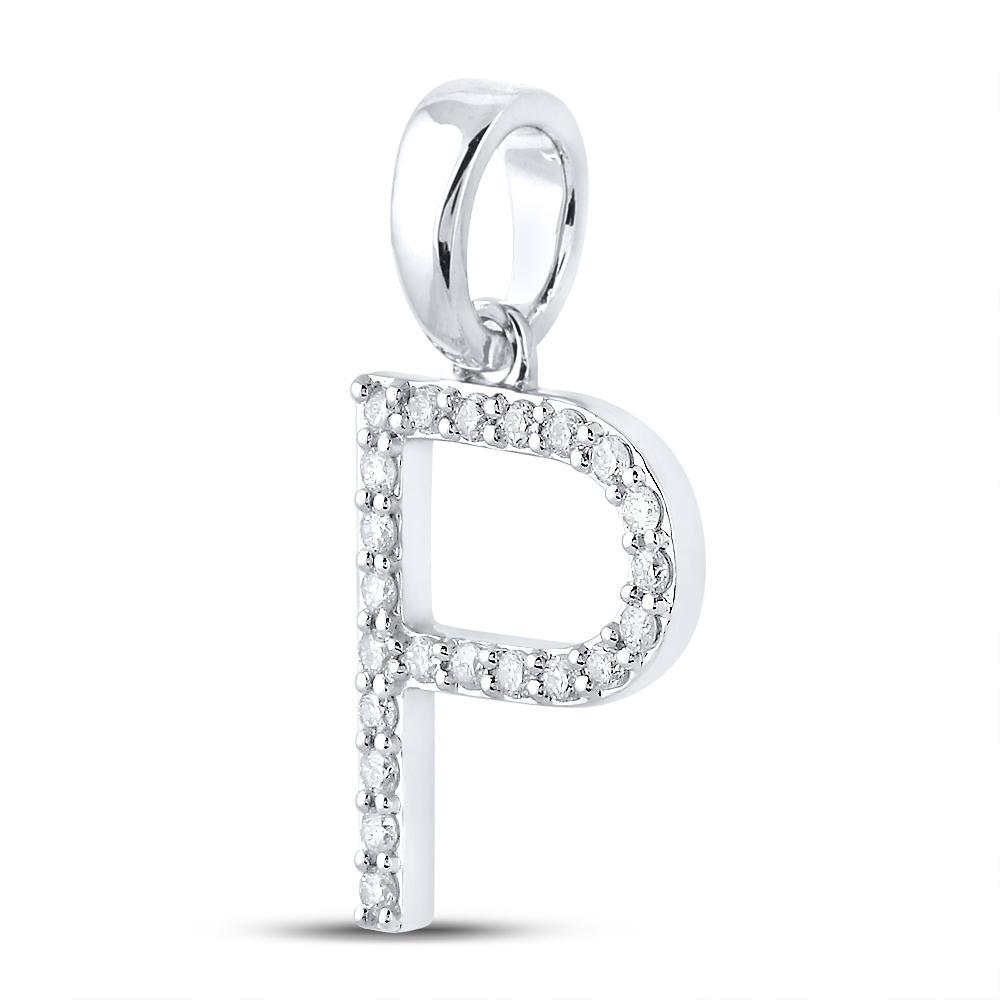 14kt White Gold Womens Round Diamond P Initial Letter Pendant 1/6 Cttw