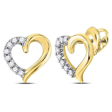 10kt Yellow Gold Womens Round Diamond Heart Stud Earrings 1/10 Cttw