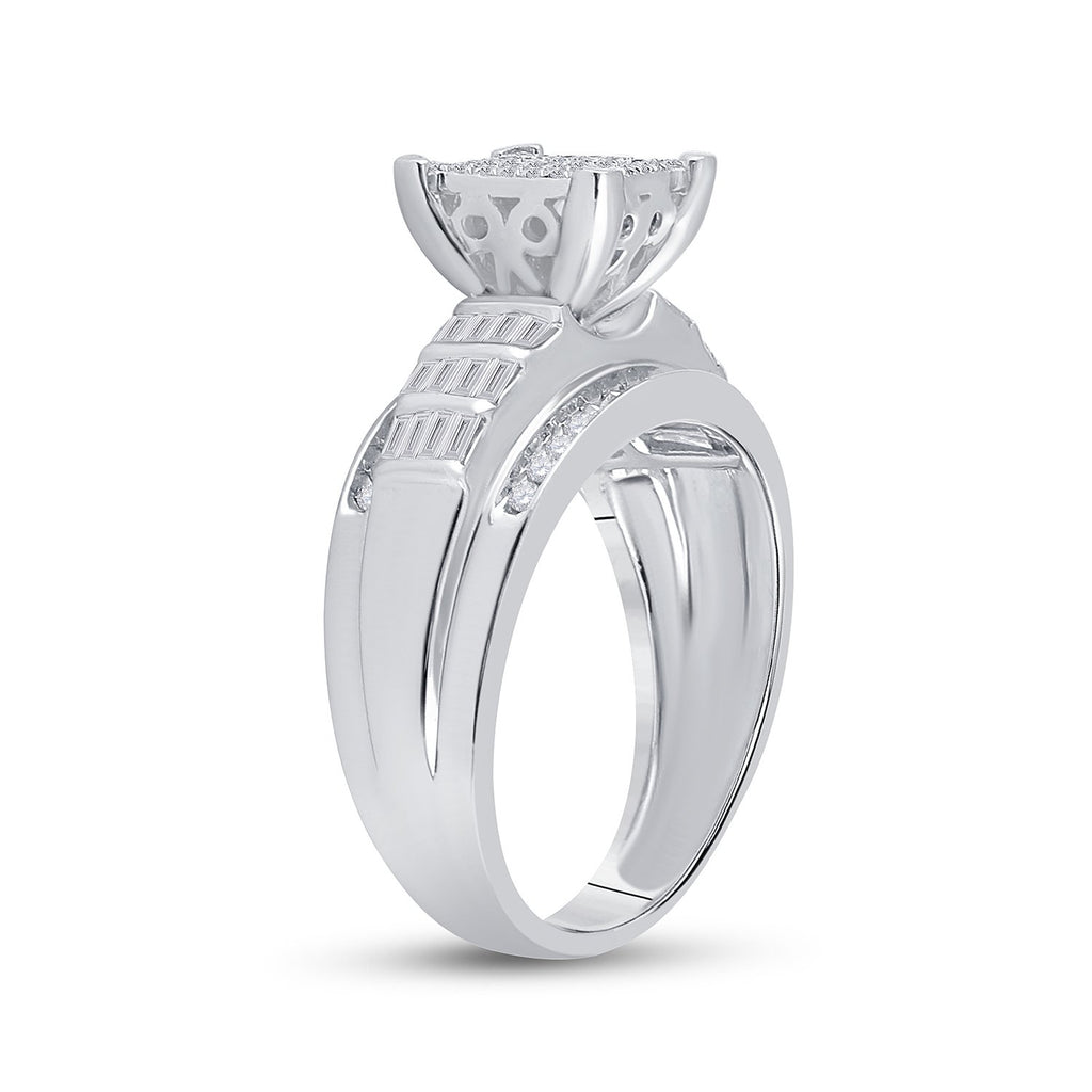 Sterling Silver Round Diamond Cluster Bridal Wedding Engagement Ring 5/8 Cttw