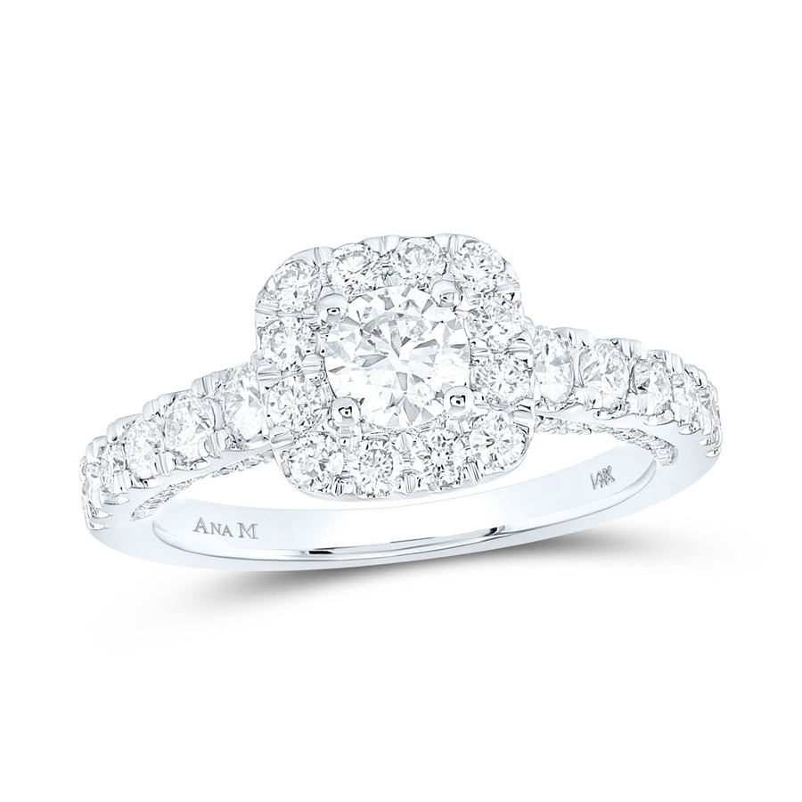 14kt White Gold Round Diamond Halo Bridal Wedding Engagement Ring 1-1/2 Cttw