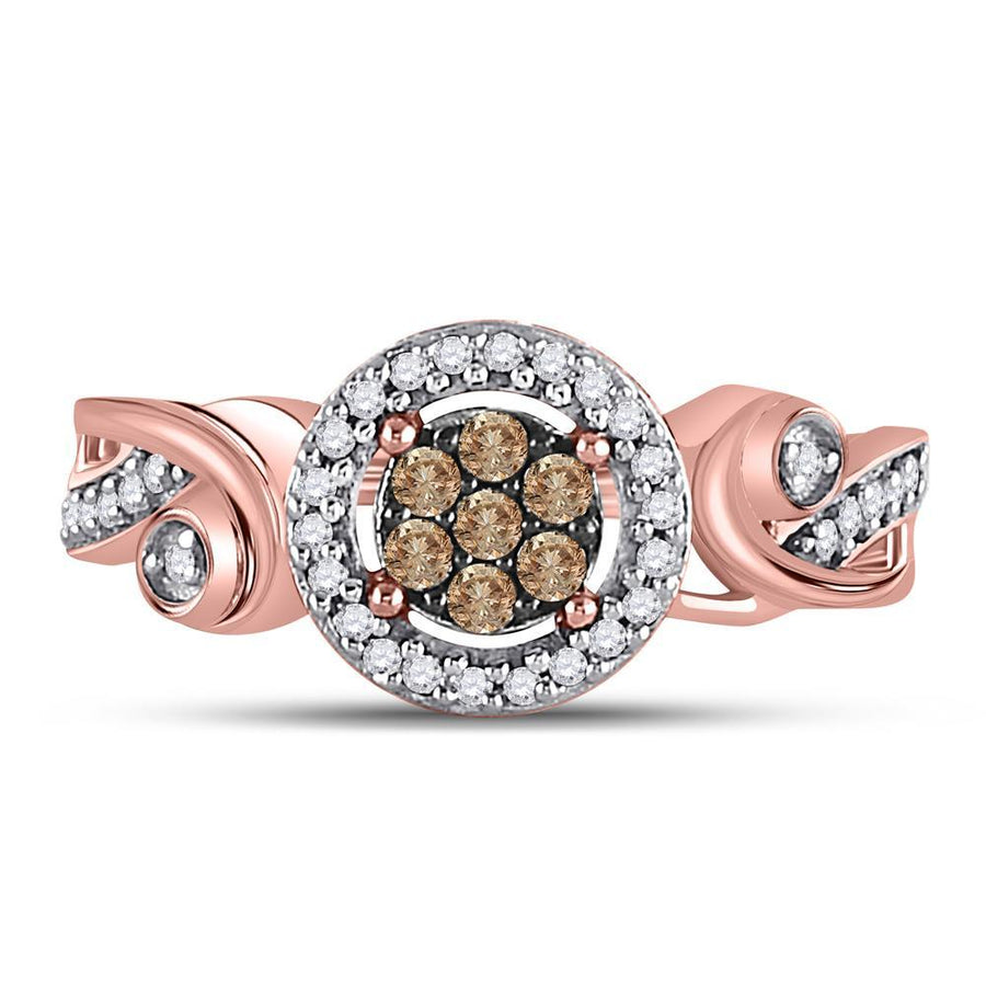 10kt Rose Gold Womens Round Brown Diamond Fashion Cluster Ring 1/4 Cttw