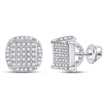 10kt White Gold Mens Round Diamond Square Stud Earrings 1/3 Cttw