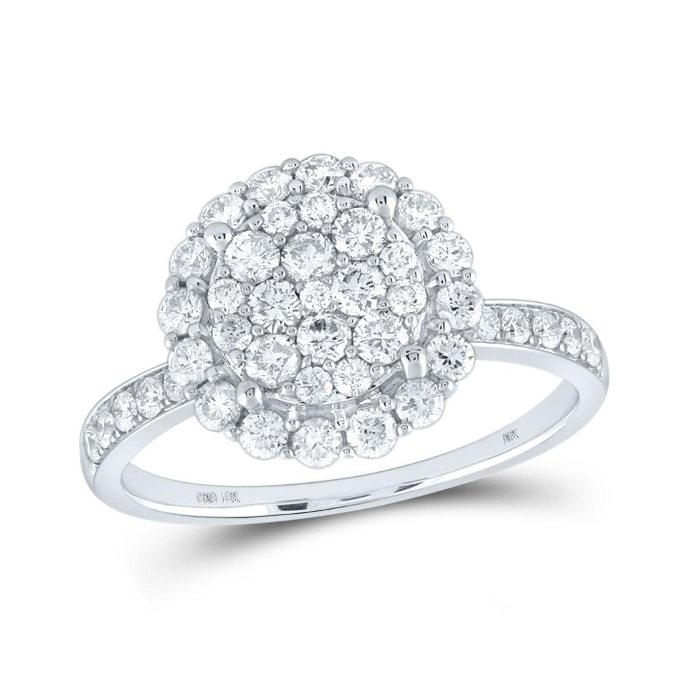 10kt White Gold Womens Round Diamond Cluster Ring 1 Cttw