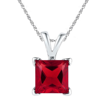 10kt White Gold Womens Princess Synthetic Ruby Solitaire Pendant 1-1/3 Cttw