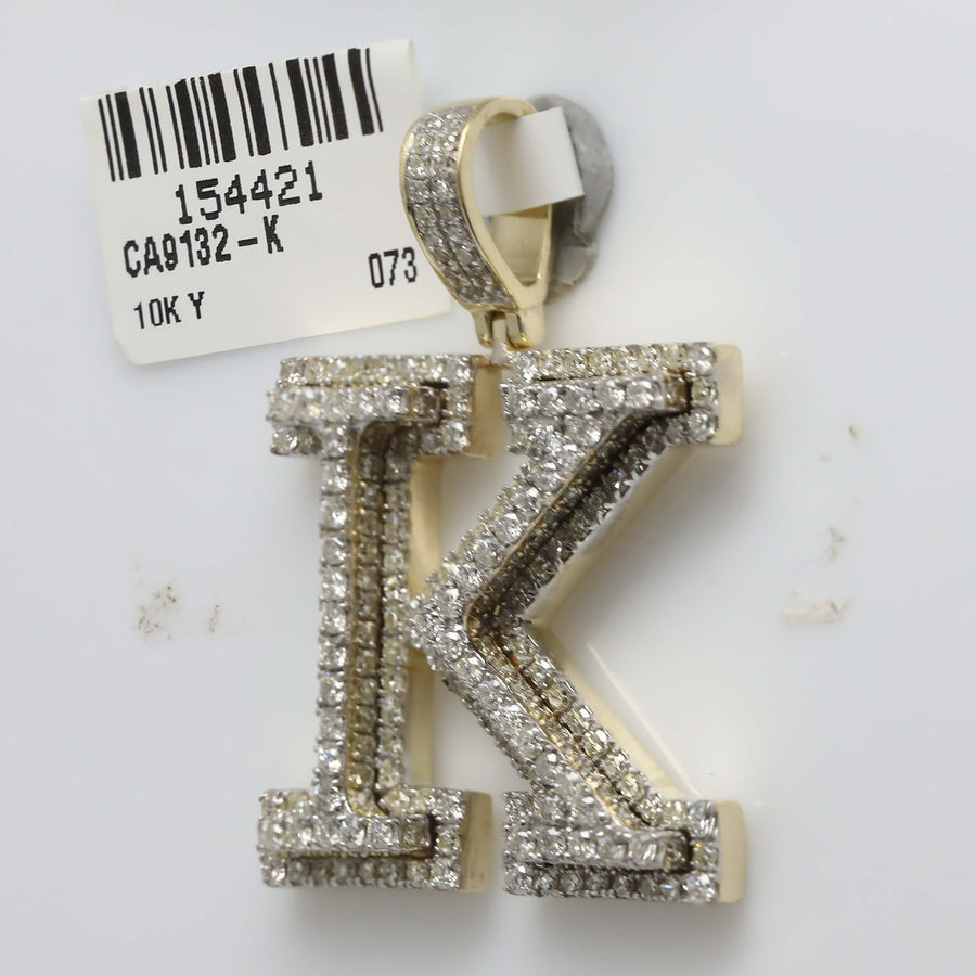10kt Yellow Gold Mens Round Diamond K Initial Letter Charm Pendant 2-1/3 Cttw