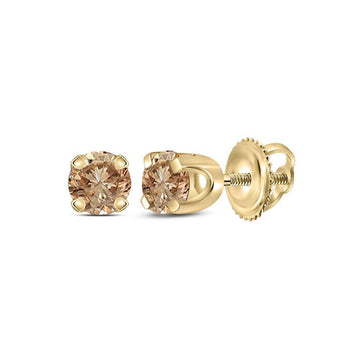 10kt Yellow Gold Womens Round Brown Diamond Solitaire Stud Earrings 1/4 Cttw