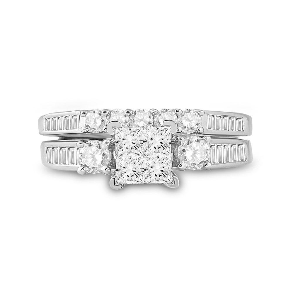 14kt White Gold Princess Diamond Bridal Wedding Ring Band Set 1 Cttw