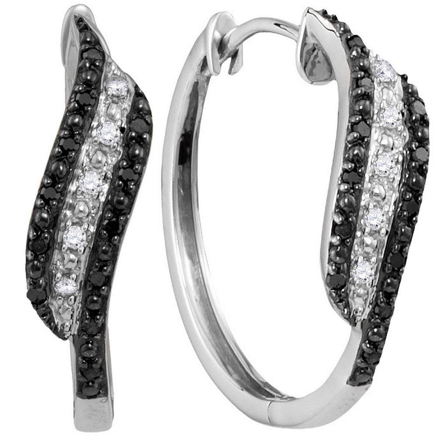 10kt White Gold Womens Round Black Color Enhanced Diamond Hoop Earrings 1/5 Cttw