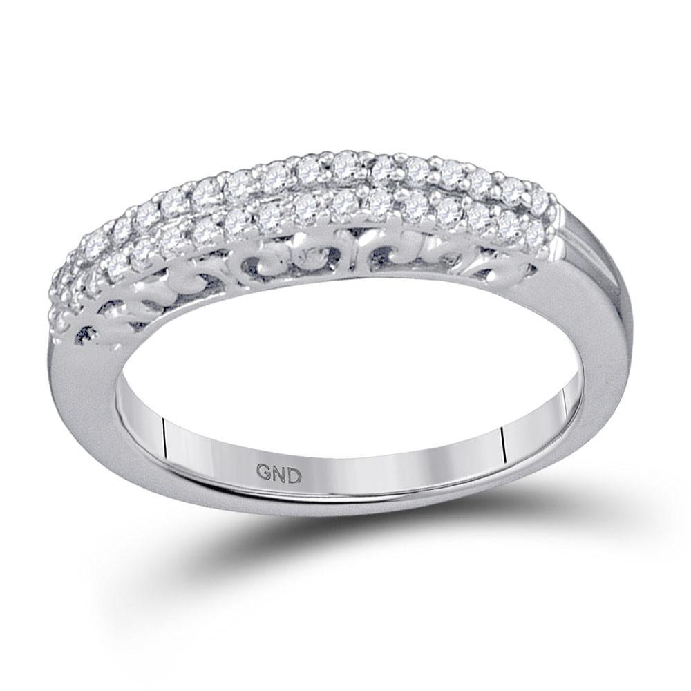 10k White Gold Round Pave-set Diamond Womens Slender Bridal Wedding Band 1/5 Cttw