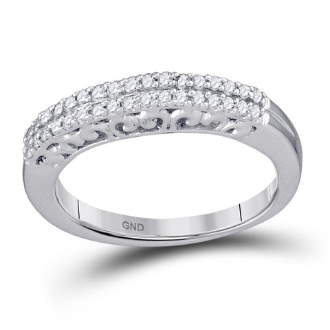 10k White Gold Round Pave-set Diamond Womens Slender Bridal Wedding Band 1/5 Cttw