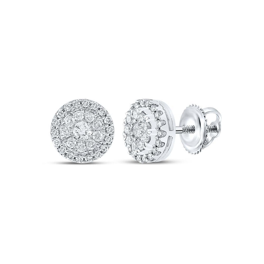 10kt White Gold Womens Round Diamond Halo Earrings 1/2 Cttw