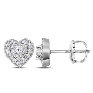14kt White Gold Womens Round Diamond Heart Earrings 1/3 Cttw