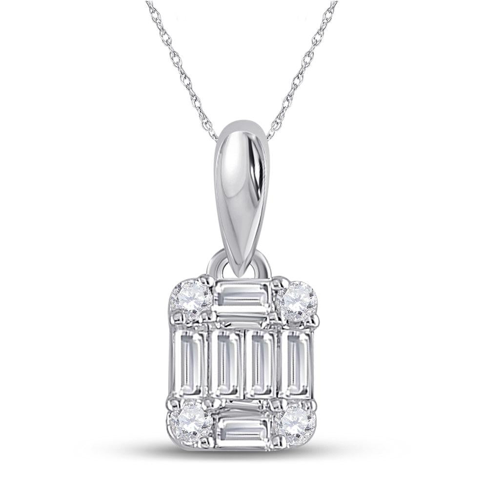 14kt White Gold Womens Baguette Diamond Fashion Cluster Pendant 1/5 Cttw
