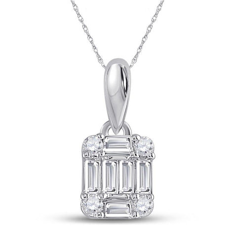 14kt White Gold Womens Baguette Diamond Fashion Cluster Pendant 1/5 Cttw