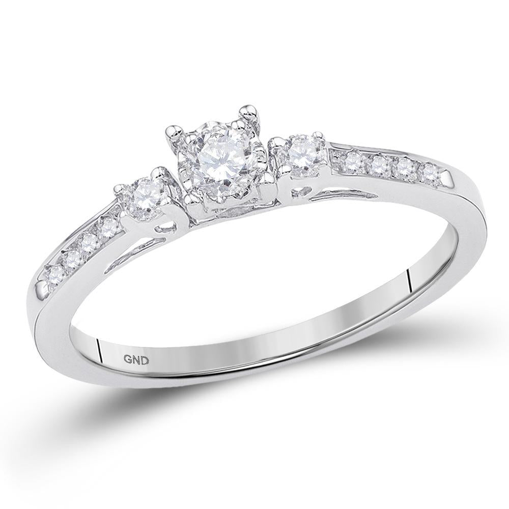 10kt White Gold Womens Round Diamond 3-stone Promise Ring 1/6 Cttw