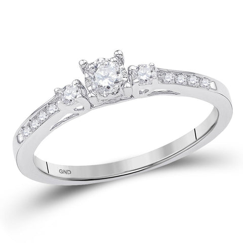 10kt White Gold Womens Round Diamond 3-stone Promise Ring 1/6 Cttw