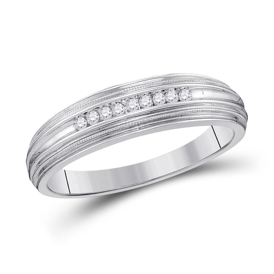 10kt White Gold Mens Round Diamond Ridged Edges Wedding Anniversary Band Ring 1/10 Cttw