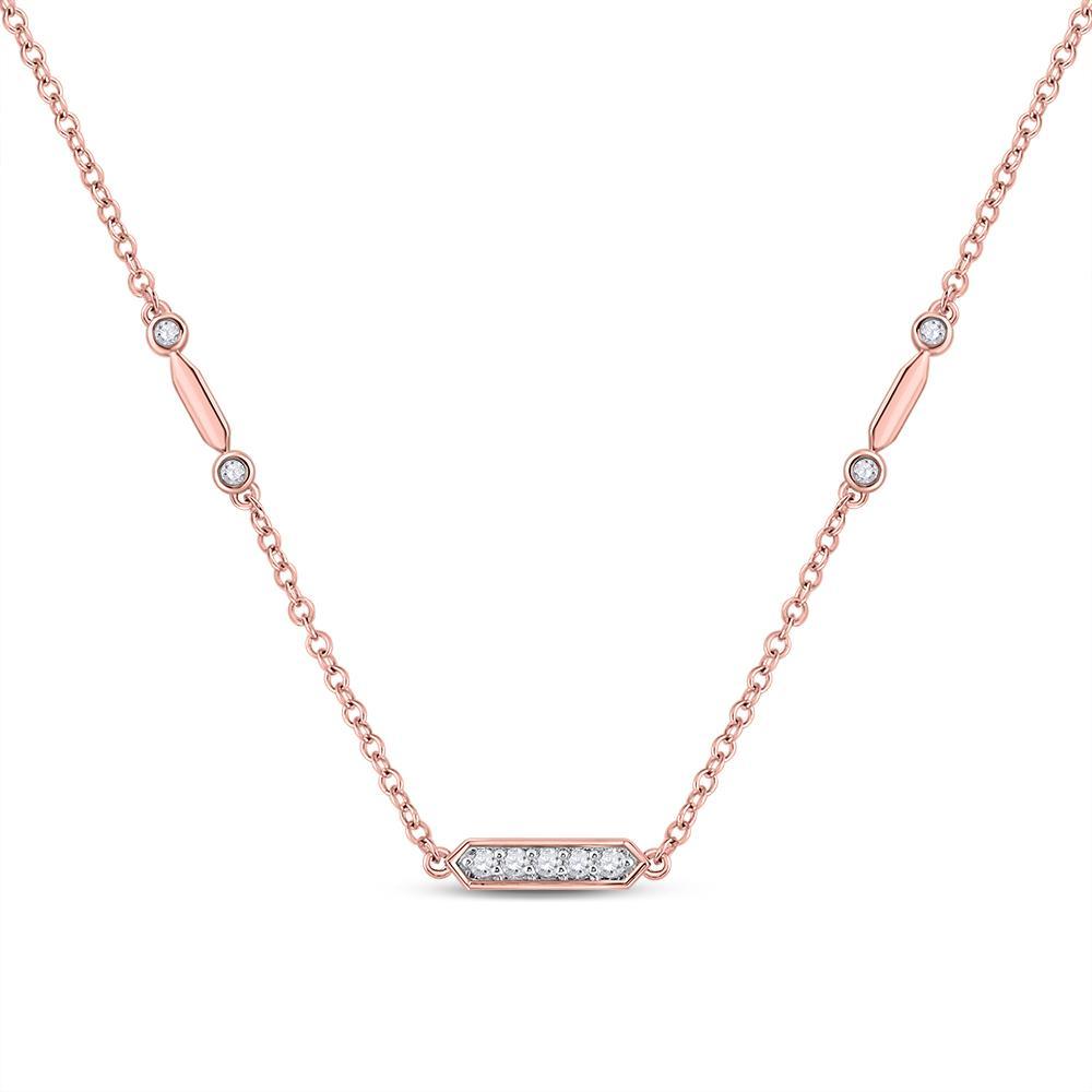 14kt Rose Gold Womens Round Diamond Fashion Bar Necklace 1/4 Cttw