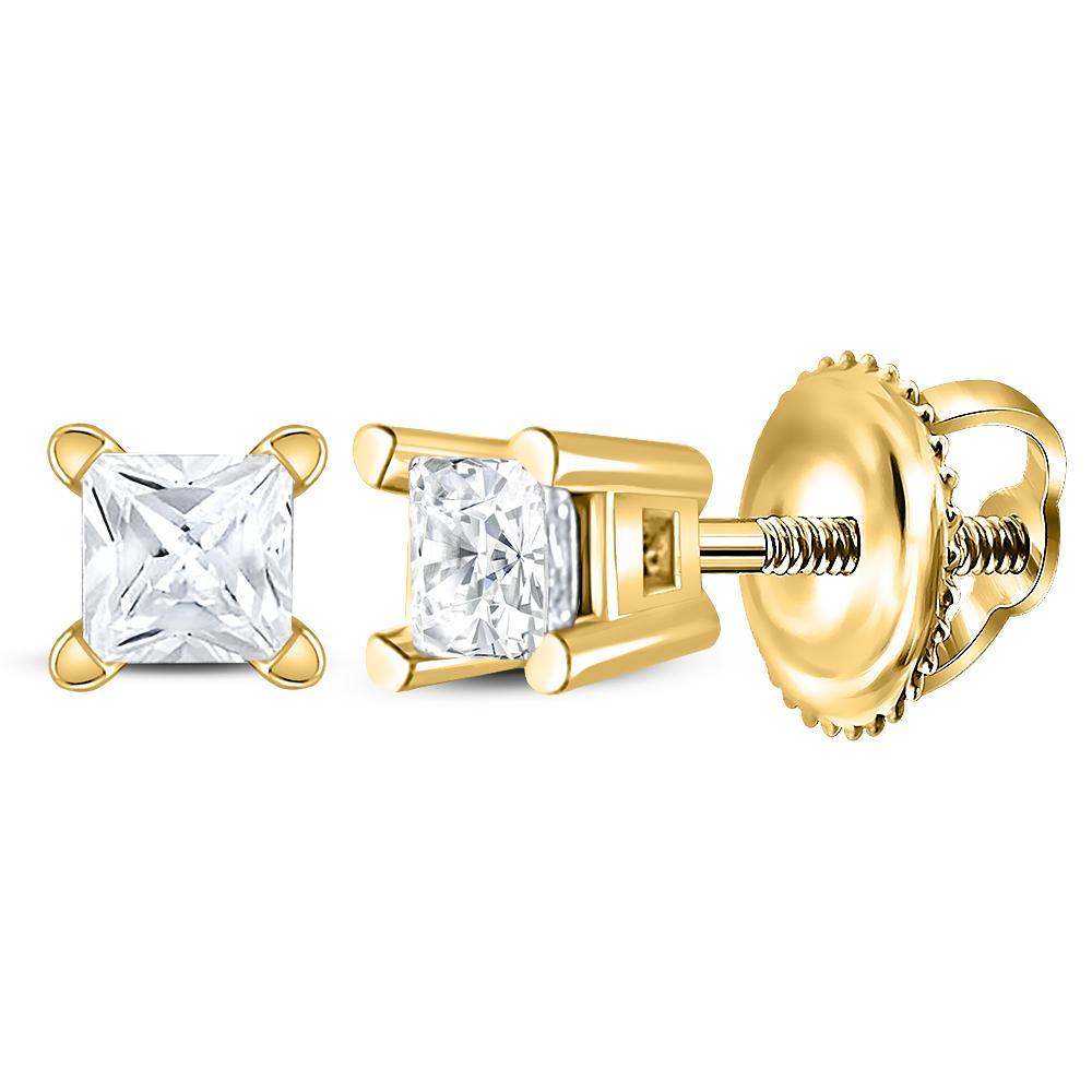 14kt Yellow Gold Womens Princess Diamond Solitaire Earrings 1/6 Cttw