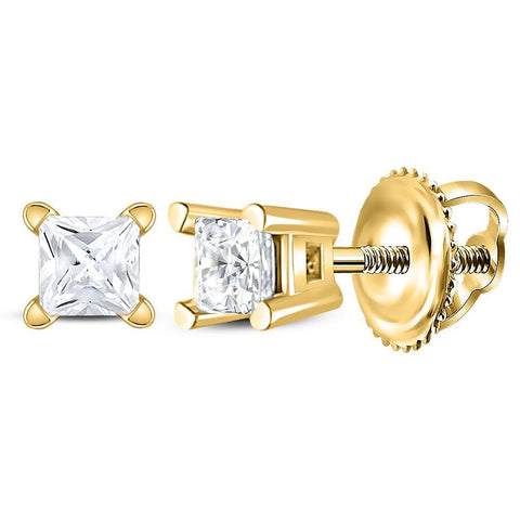 14kt Yellow Gold Womens Princess Diamond Solitaire Earrings 1/6 Cttw