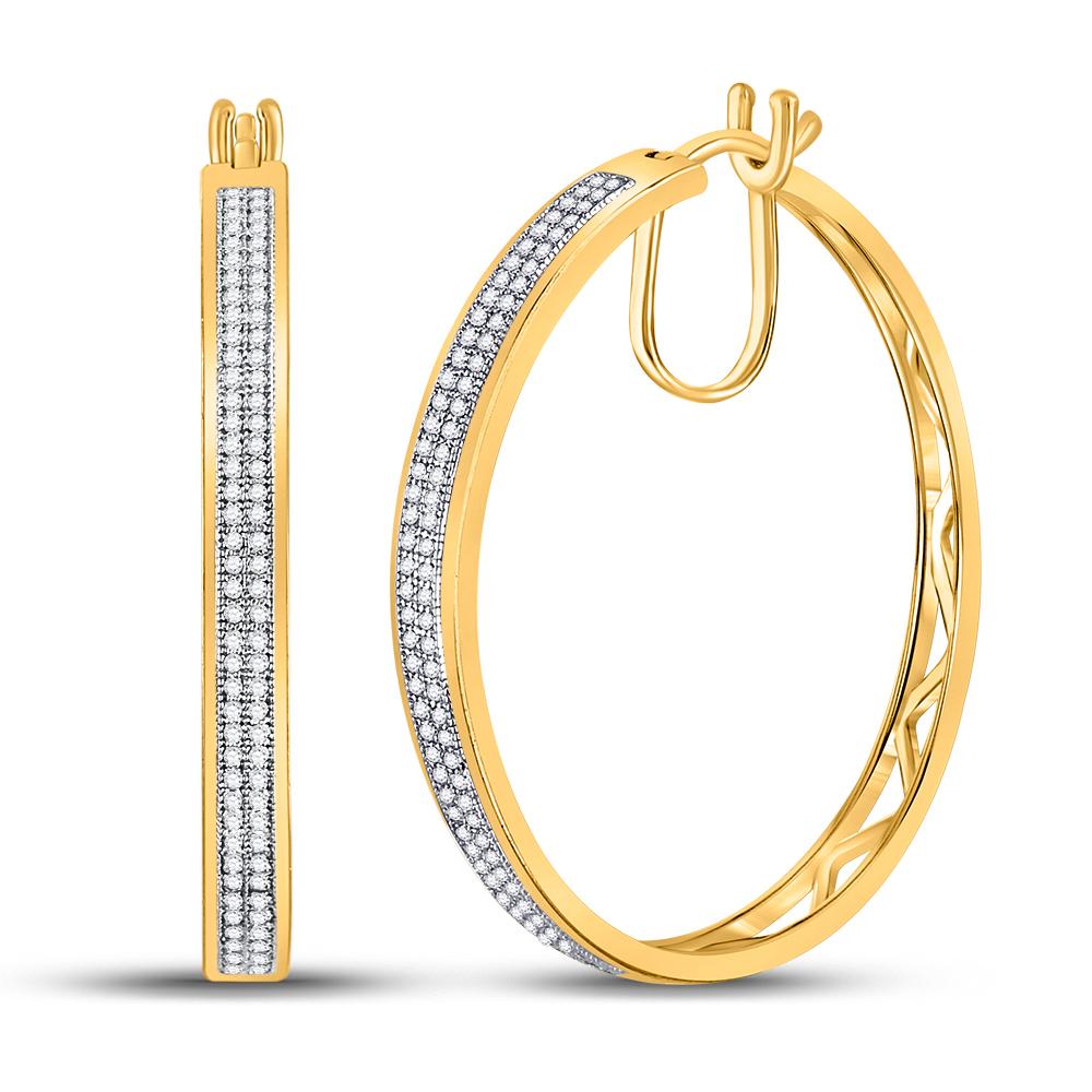 10kt Yellow Gold Womens Round Diamond Hoop Earrings 1/2 Cttw