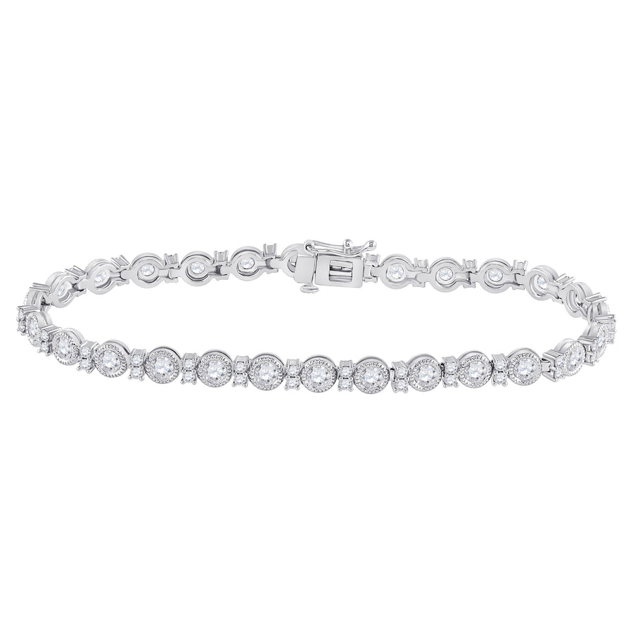 14kt White Gold Womens Round Diamond Statement Tennis Bracelet 4 Cttw