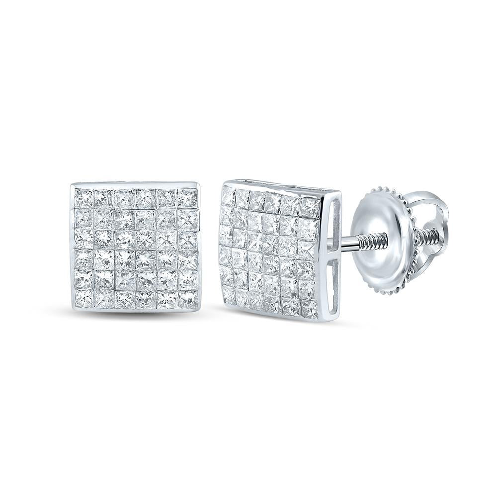 14kt White Gold Womens Princess Diamond Square Earrings 1-1/2 Cttw