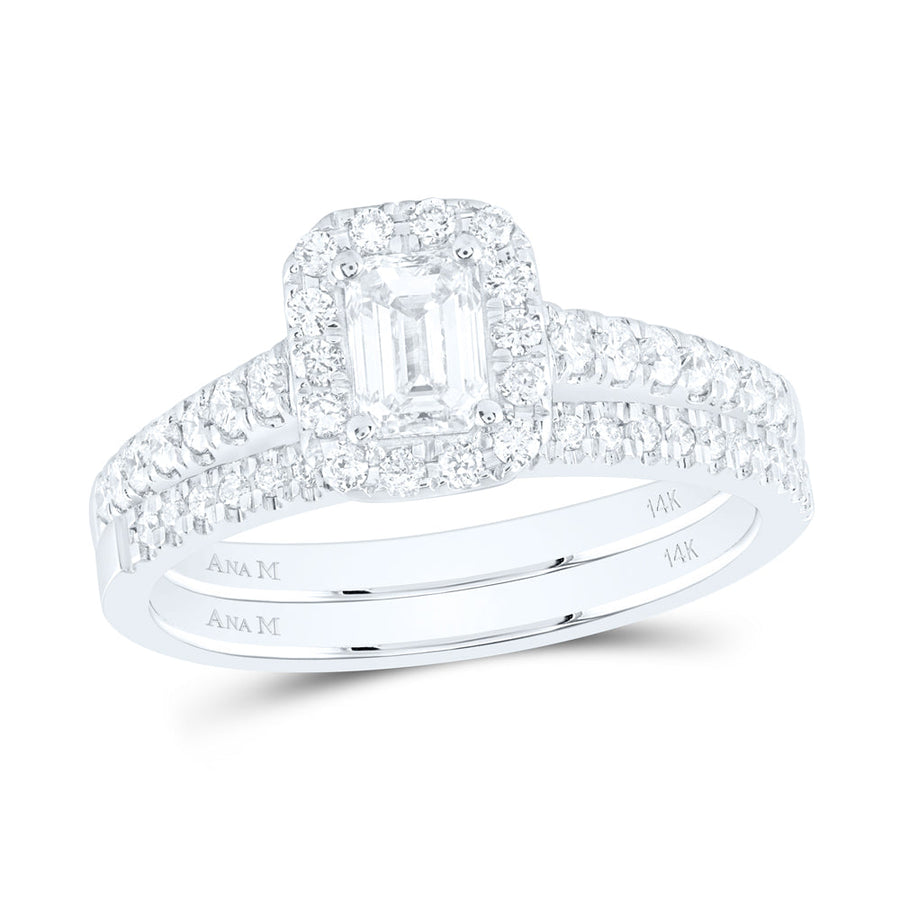 14kt White Gold Emerald Diamond Bridal Wedding Ring Band Set 1 Cttw