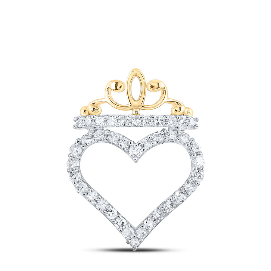 10kt Yellow Gold Womens Round Diamond Crown Heart Pendant 1/4 Cttw