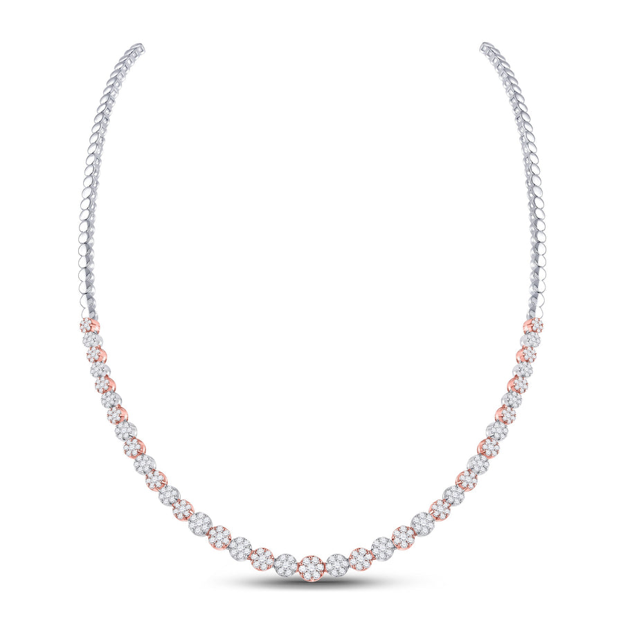 14kt Two-tone Gold Womens Round Diamond Graduated Cocktail Necklace 4-3/4 Cttw