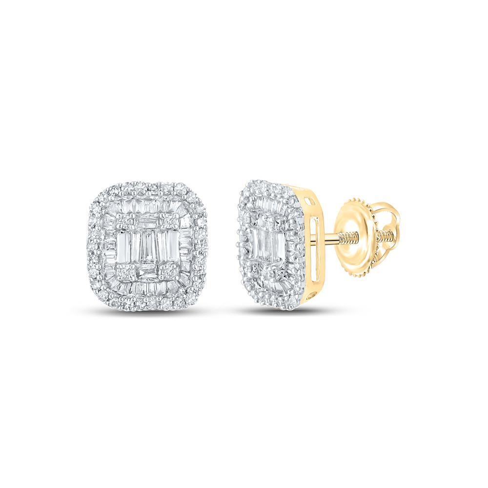 14kt Yellow Gold Baguette Diamond Square Earrings 1/2 Cttw