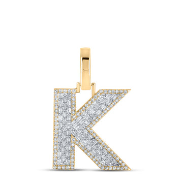 10kt Yellow Gold Mens Baguette Diamond K Initial Letter Charm Pendant 1/2 Cttw