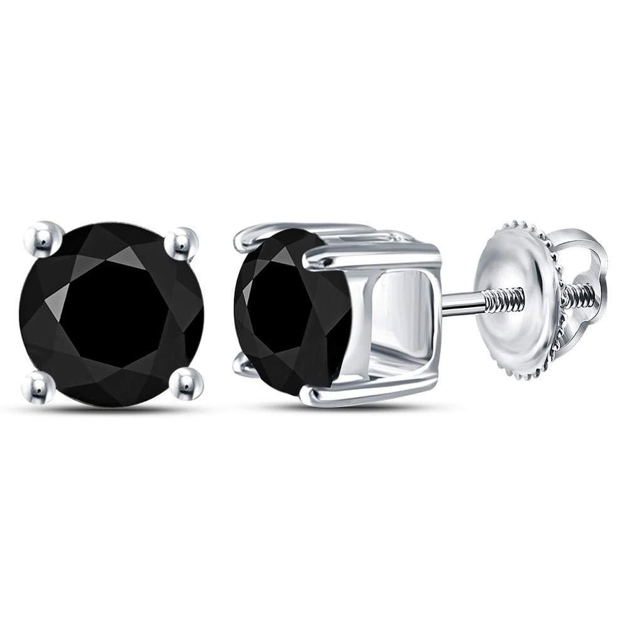 10kt White Gold Womens Round Black Color Enhanced Diamond Solitaire Earrings 2 Cttw