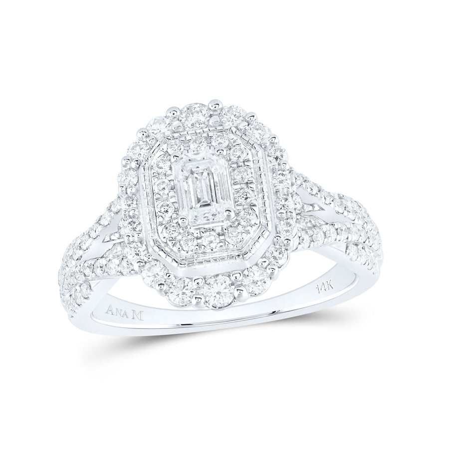 14kt White Gold Emerald Diamond Halo Bridal Wedding Engagement Ring 1 Cttw