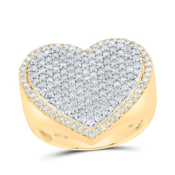 10kt Yellow Gold Womens Round Diamond Heart Ring 1-1/2 Cttw