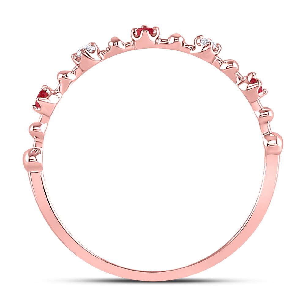 10kt Rose Gold Womens Round Ruby Diamond Beaded Stackable Band Ring 1/20 Cttw