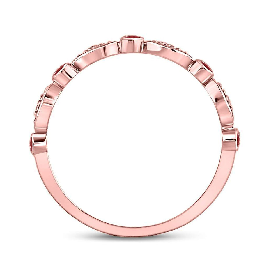 10kt Rose Gold Womens Round Ruby Oval Dot Stackable Band Ring 1/10 Cttw