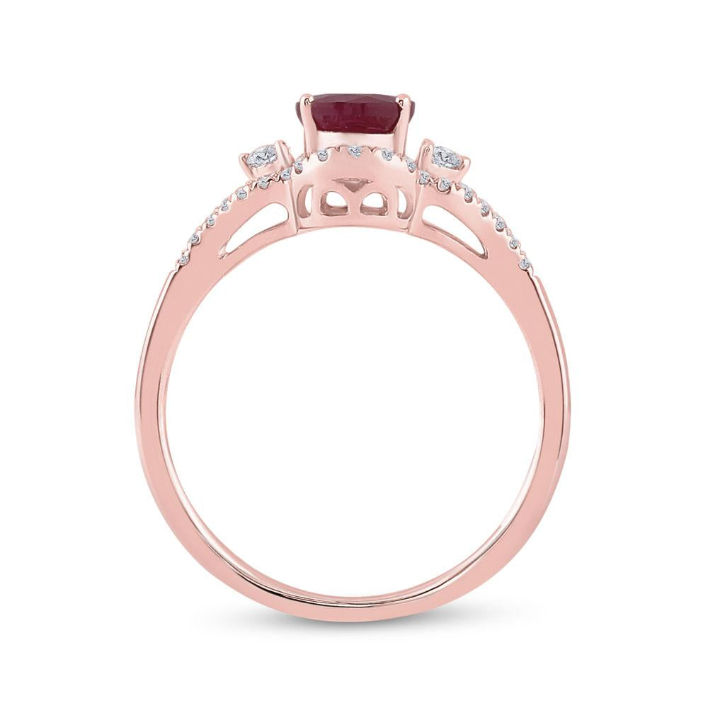 14kt Rose Gold Womens Oval Ruby Solitaire Diamond Ring 1-5/8 Cttw