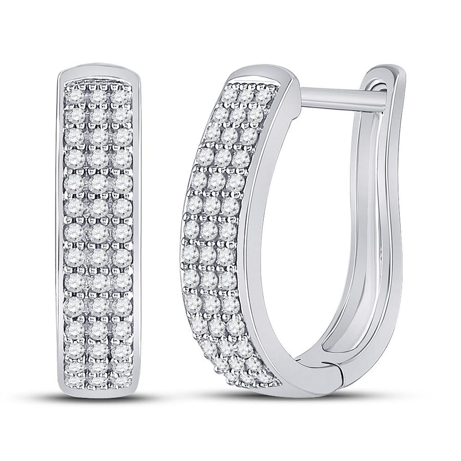 10kt White Gold Womens Round Diamond Oblong Hoop Earrings 3/8 Cttw