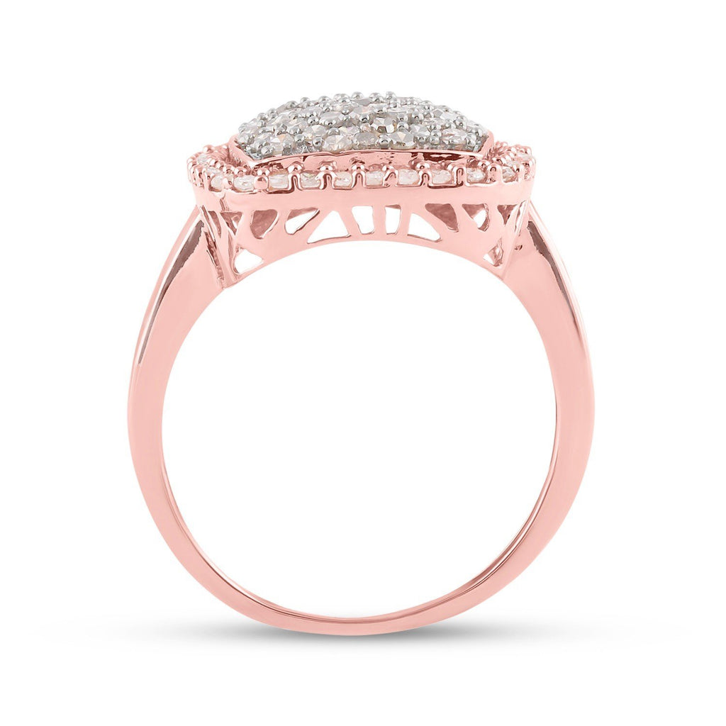 10kt Rose Gold Womens Round Brown Diamond Square Cluster Ring 1 Cttw