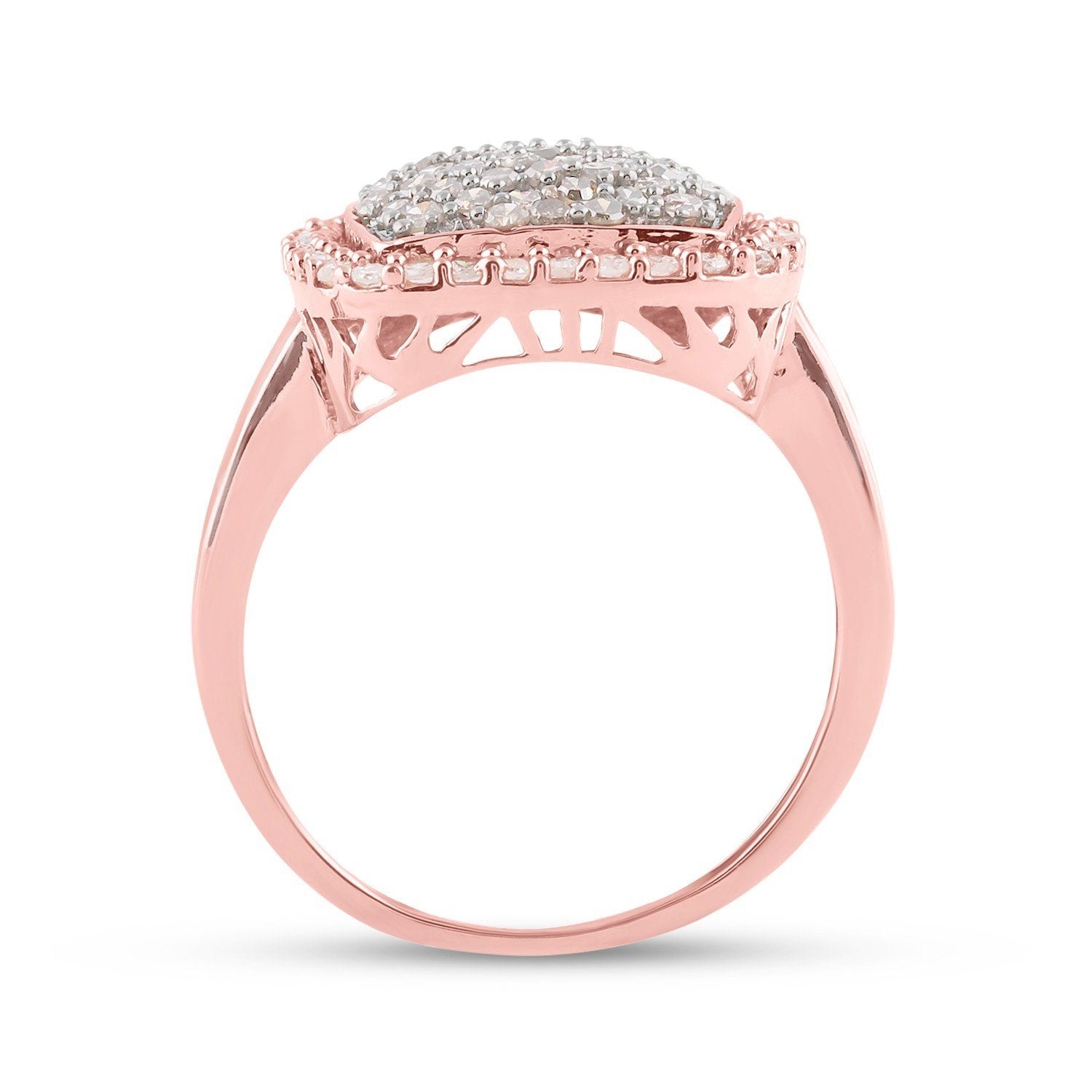 10kt Rose Gold Womens Round Brown Diamond Square Cluster Ring 1 Cttw